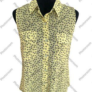 EUC CABI Yellow & Black Daisy Floral Sleeveless Blouse